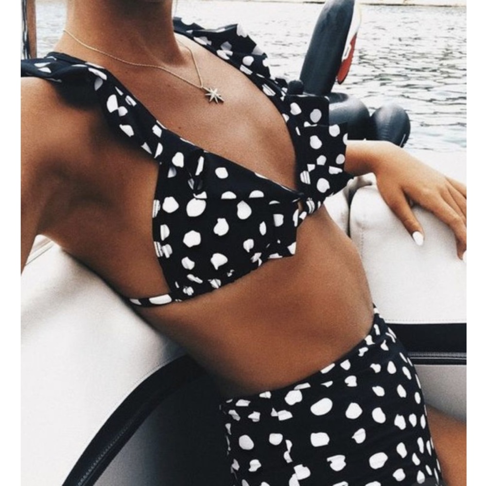 Printed Ruffle High Waisted Bikini Set